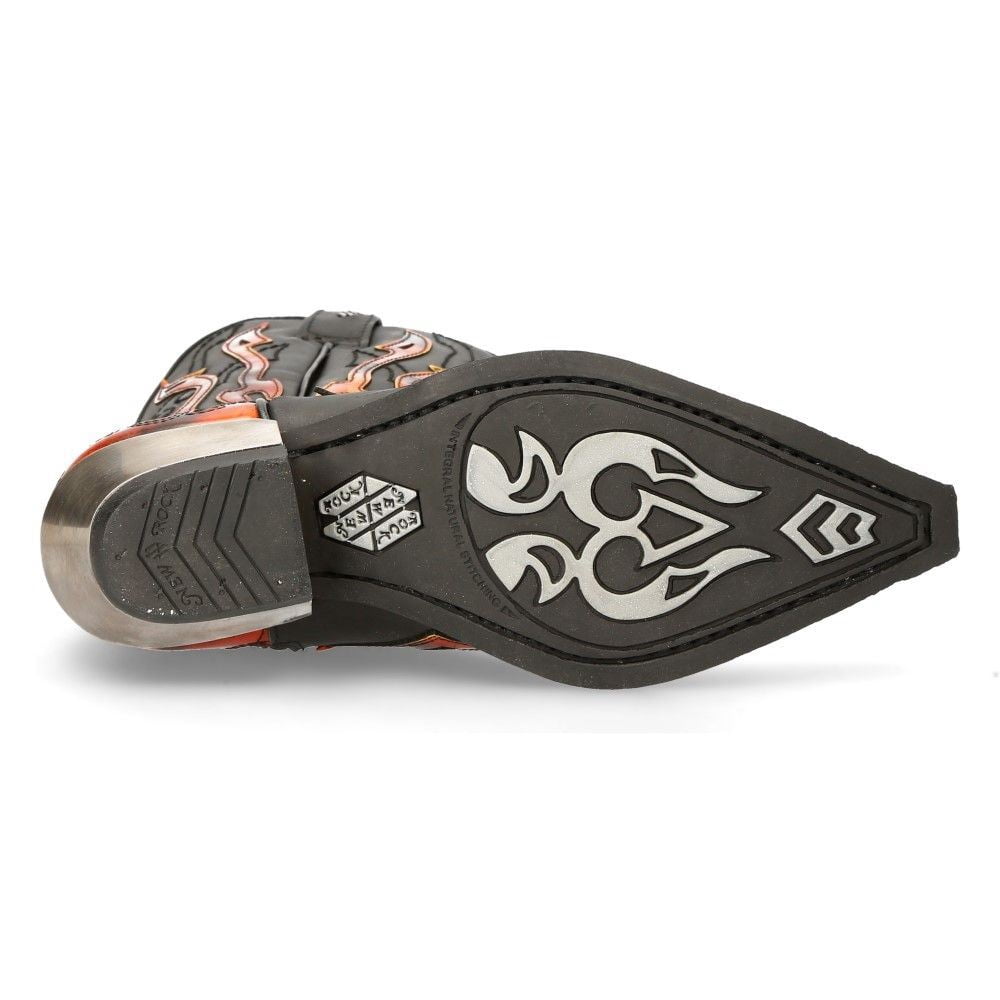 New Rock 7921-S2 Leather Black Red Flame Cowboy Leather Gohic Punk