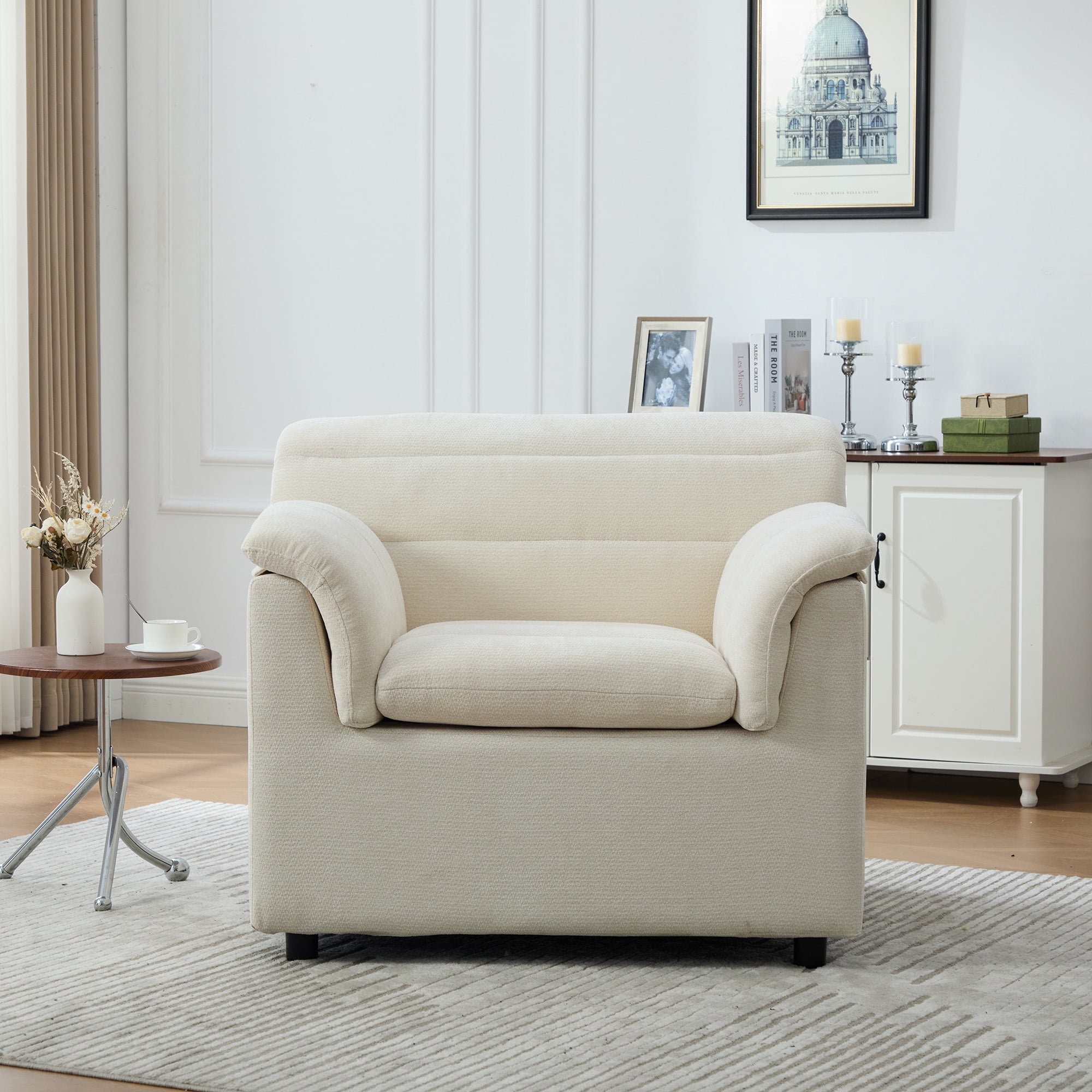 HOQBN 38" Oversized Accent Chair,Chenille Upholstered Living Room Chairs,Modern Arm Chair for Living Room, Bedroom,Beige