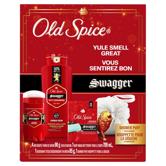 Old Spice Yule Smell Great Swagger Gift Set with Bodywash, Bar Soap, Deodorant and Shower Puff