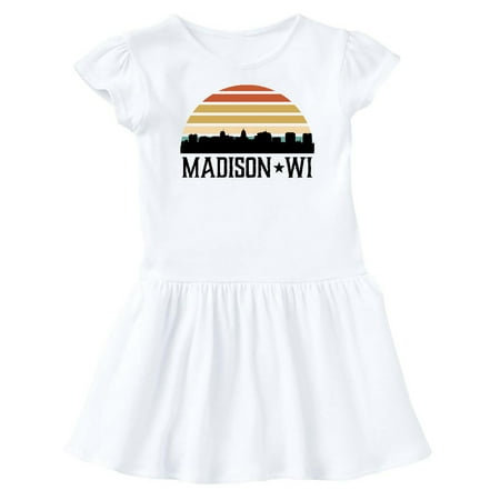 

Inktastic Madison Wisconsin Skyline Retro Sunset Gift Baby Girl Dress