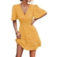 thumbnail image 1 of Lucakuins Mini vestido de mujer de manga corta con cuello en V y estampado de lunares, vestido de verano para uso diario informal Lucakuins  moda, 1 of 7