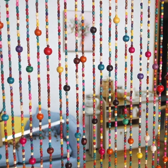 38 Strands Colorful Boho Hippie Door Beads Curtain Hanging Wood Beaded Curtain For Doorways 36 Inches X 79 Inches Rainbow