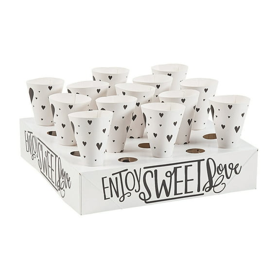 Treat Cones W/Tray 3 - Black Text - Party Supplies - 52 Pieces