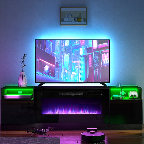 Oneinmil Fireplace TV Stand, TV Stand with 36" Electric Fireplace, LED