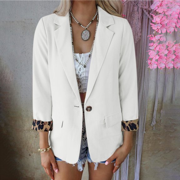 Vedolay Women's Suit Jackets Women's Oversized Casual Long Sleeve Single Button Office Business Jackets Blazer,White M