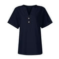 thumbnail image 4 of under 5!Sawvnm Women's Fashion Casual Solid Color Button V-neck T-shirt Top Short Sleeved V-neck Top/shirt Great Gift for Less, 4 of 7