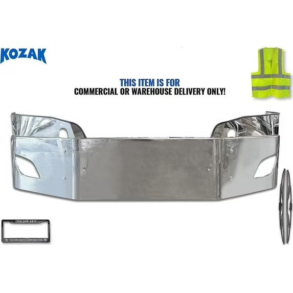 Kozak Chrome Steel 16" Bumper with Fog Lamp Cutouts Compatible with Freightliner Cascadia 2018 