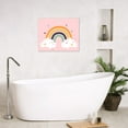 thumbnail image 2 of Pink Rainbow Wall Art, Blue Green Yellow Stars and Cloud on Pink Background Canvas Wall Art, Baby Girl Nursery Framed Wall Art for Living Room Bathroom Bedroom Ready to Hang, 12X12 Inches, 2 of 7