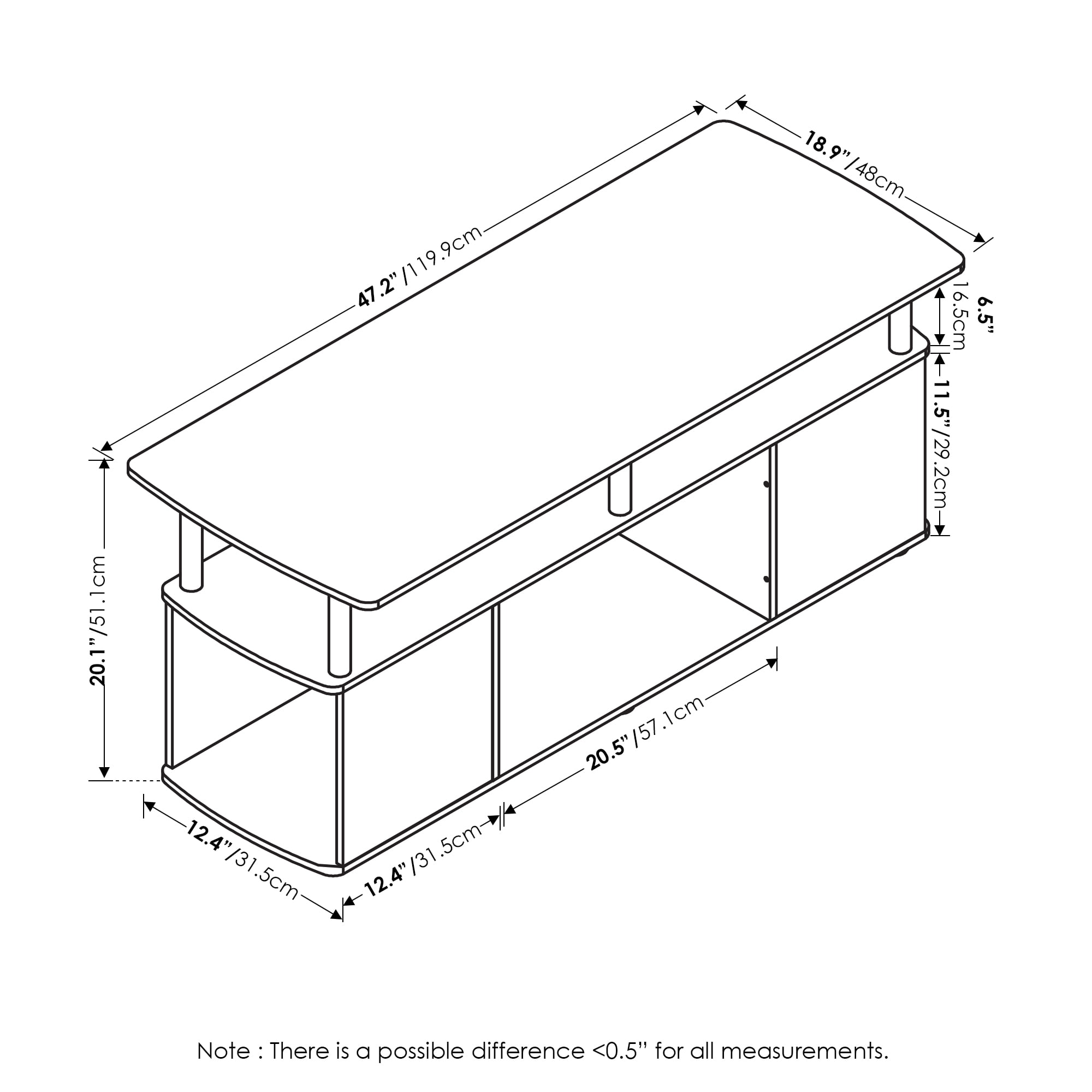 Furinno JAYA Utility Design Coffee Table, White Oak, Stainless Steel Tubes