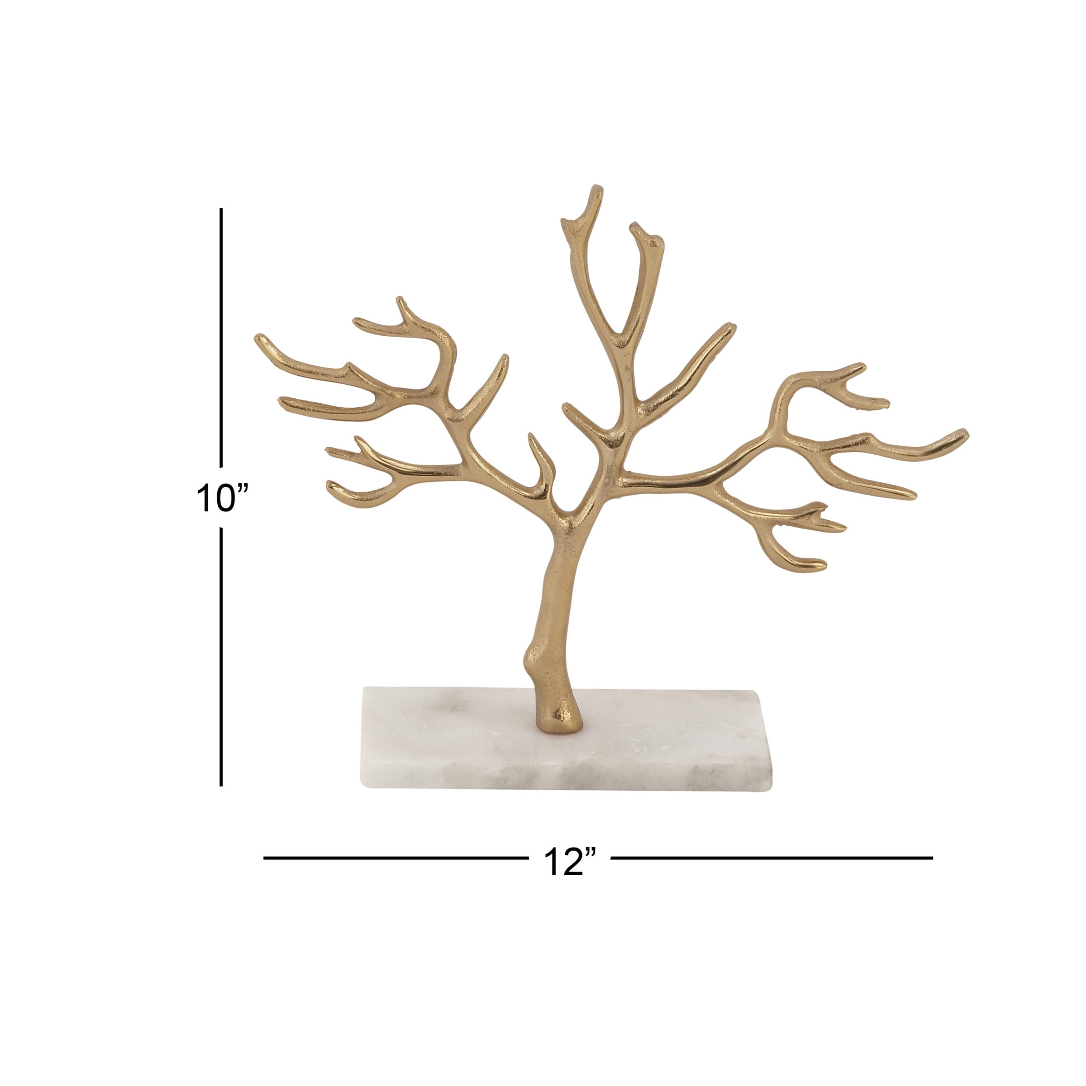 CosmoLiving by Cosmopolitan 12" x 10" Gold Marble Tree Jewelry Stand with Rectangular Base, 1-Piece