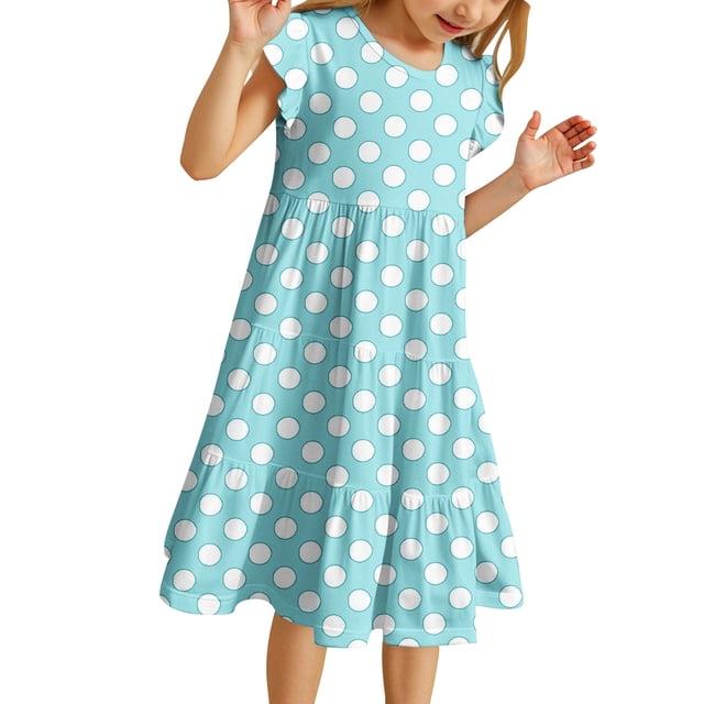 Wdgfv Robe Vintage Fille Années 50 Rétro Tournoyante Robe d'Occasion Spéciale Taille 6-14 Sans Manches Robe Enfant Bleu Clair 7T/120