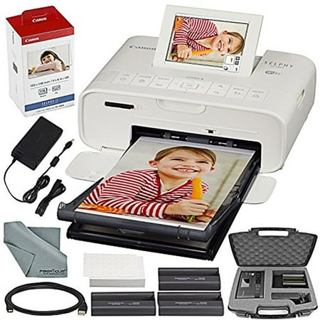Ultra Compact Photo - Canon SELPHY CP1300 Compact Photo Printer (White) with WiFi and Accessory Bundle w/ Canon Color Ink and Paper Set + Case + More