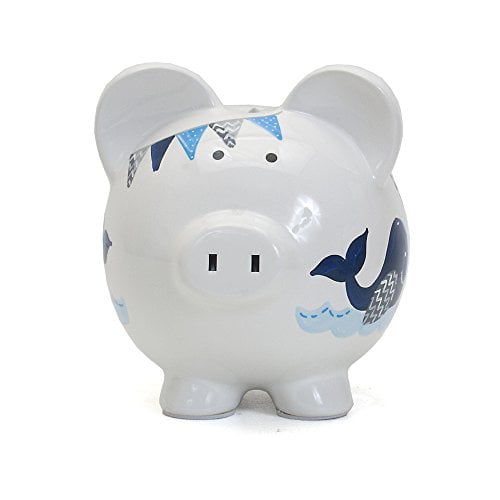 Child to Cherish Tirelire en Céramique pour Garçons, Double Baleine Bleue