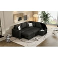 thumbnail image 2 of 83.8" Sectional Pull-Out Sofa Bed L-Shaped Corner Sofa Couch with Storage Chaise, USB Ports, Power Sockets, Cup Holder for Living Room, Bedroom, Study, Black, 2 of 72
