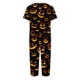 thumbnail image 5 of Women's Halloween Loungewear Set Short Sleeve V Neck Top and Cropped Pants with Pockets Ghost Pumpkin Print Breathable Soft Pajama Set for Home Outdoor Black L, 5 of 6