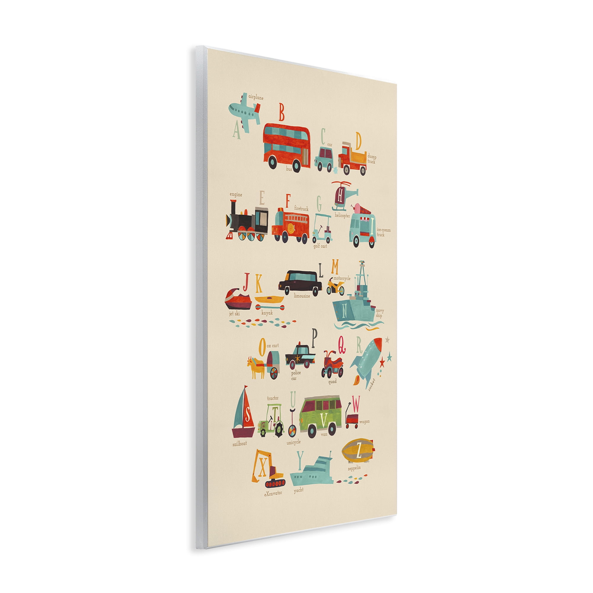 Stupell Industries Varied Transportation Alphabet Education Painting Unframed Art Print Wall Art, 13 x 19