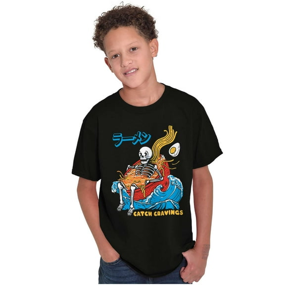 Skeleton Ramen Surf Catch Cravings Crewneck T Shirts Boy Girl Teen Brisco Brands S