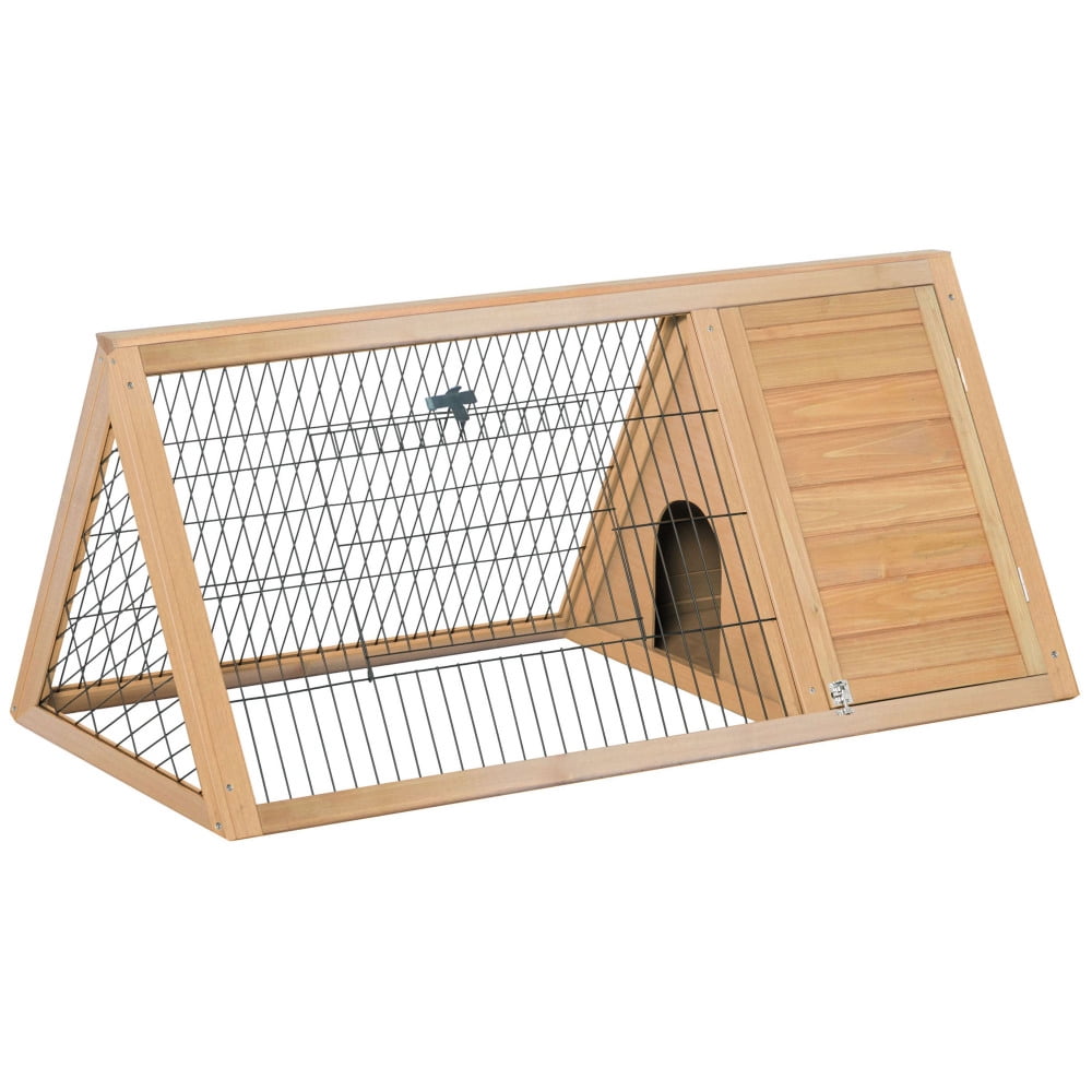 Yellow 46" Wooden A-Frame Outdoor Rabbit Hutch with Run & Ventilated Wire