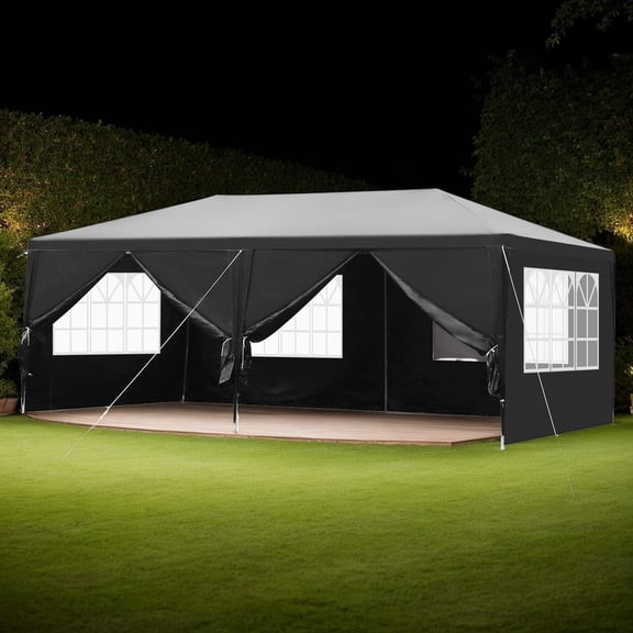 Black 10x20ft Outdoor Canopy Tent with 6 Sidewalls, Waterproof Party Gazebo