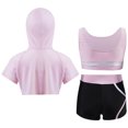 thumbnail image 2 of YONGHS Kids Girls 3pcs Dance Gymnastic Athletic Tracksuit Hooded with Tank Top Active Shorts Set Pink 14, 2 of 7