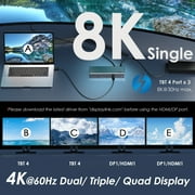 WAVLINK Thunderbolt 4 Quad Display Dock (15-in-1), WAVLINK 40Gbps Docking Station with 98W Laptop Charging, Single 8K@30Hz Quad 4K@60Hz, 2.5G RJ45, SD V4.0, 10Gbps USB3.1 for MacBook Pro/Air and More