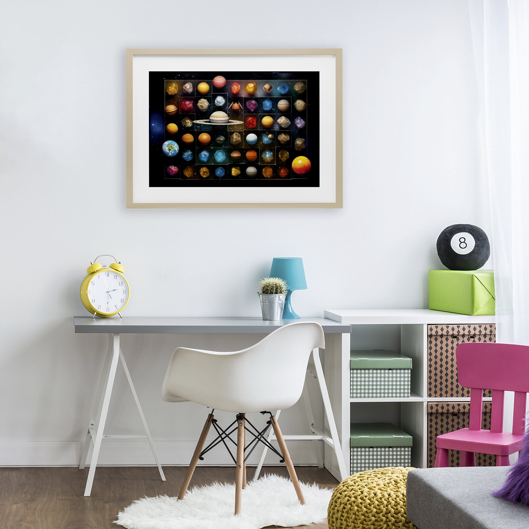 Stupell Industries Celestial Gems & Planets Birch Framed Print Under Glass, design by Ray Powers