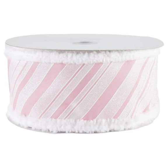 2.5" Diagonal Stripe Snow Edge Ribbon: Pink White (10 Yards)