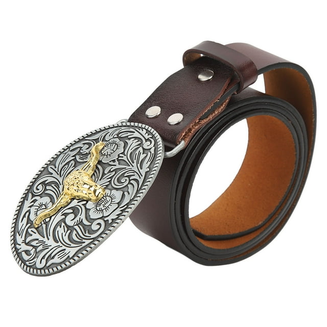Cinturón de Cuero de Vaquero Occidental Retro Hebilla Casual Con Patrón de Para Hombres