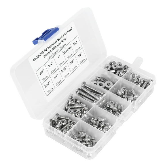 Machine Screws, 304 Stainless Steel Screws Bolts And Nuts Kit Stainless Steel Bolts Cross Pan Head Screws with Hex Nuts Washers Screw Kit