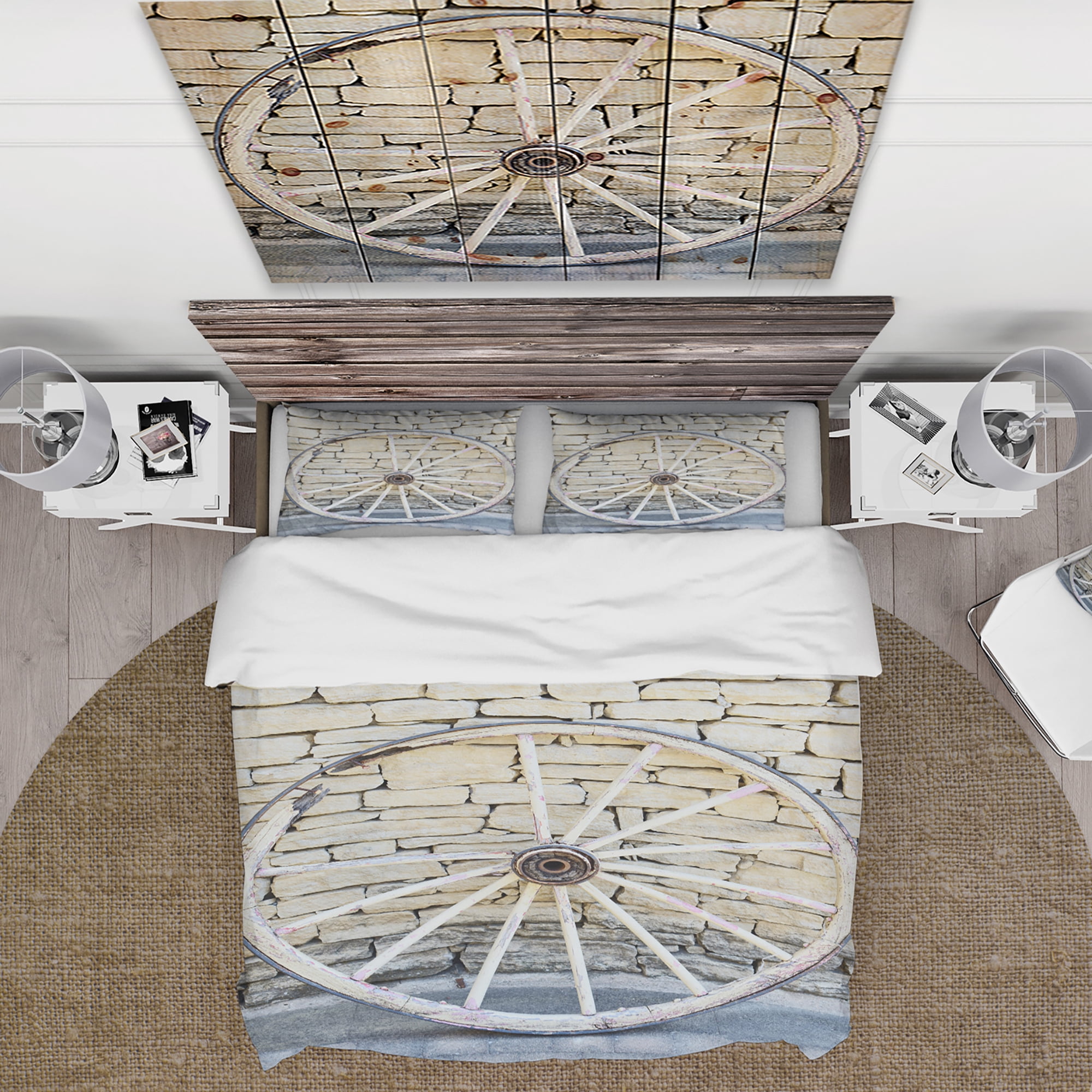 Designart 'Old Vintage Broken Wood Wheel' Farmhouse Duvet Cover Set