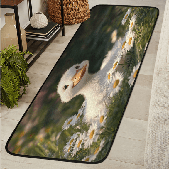 ADECORIVY White Duck Daisy Runner Rug 2x6 Washable Runner for Hallway Non-Slip Kitchen Rug Runners Soft Entryway Floor Carpet for Hall Living Room Bedroom