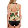 thumbnail image 2 of Women's Printed Tankini Top - High Elasticity Slim-Fit Swimsuit with Removable Straps & Cups, Perfect for Beach & Pool Parties，Strawberries, 2 of 7