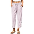 thumbnail image 6 of Women Cotton Linen Pants Casual Drawstring Elastic Waist Pant Loose Wide Leg Button Trousers With Pockets, 6 of 7