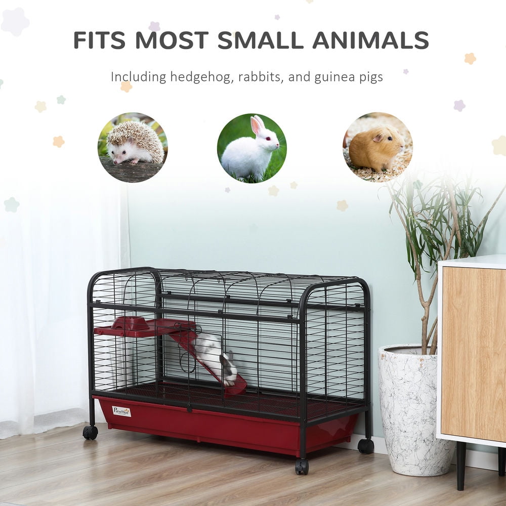 Resenkos 41"L Small Animal Cage, Pet Play House for Rabbit Hutch Ferret with Feeder, Rolling Wheels, Platform, Ramp
