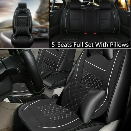 Cadillac Sedan Deville Set - 11 in 1 5-Seats Universal Sedan SUV PU Leather Car Seat Front+Rear Seat Cushion Cover Protector With 2 x Neck Cushion Pillows+2 x Back Pillows