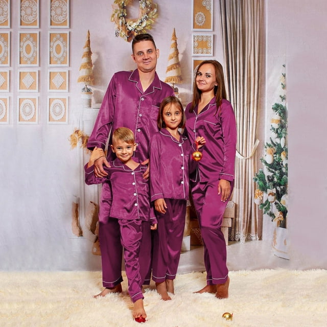 Matching Family Pajamas Solid Silk Christmas Pajama Matching Sets Button Down Pyjama Set Maching Christamas Christmas Family Gifts Purple Pajamas for Mom Pajamas