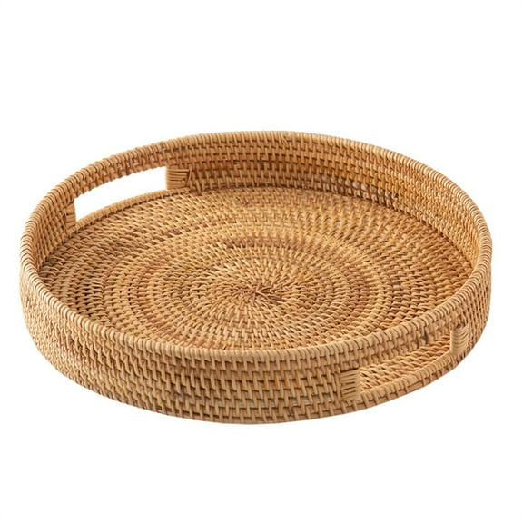 Farmhouse Home Rattan Woven Tray Hand-Woven Tray Versatile Functionality Natural Rustic Design Built-in Handles