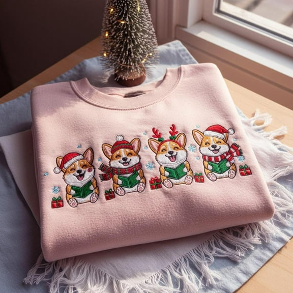 Santa Corgi Christmas Embroidered Sweatshirt, Welsh Corgi Dog Crewneck, Holiday Reindeer Corgi Sweater, Festive Dog Mom Shirt, Xmas Gifts