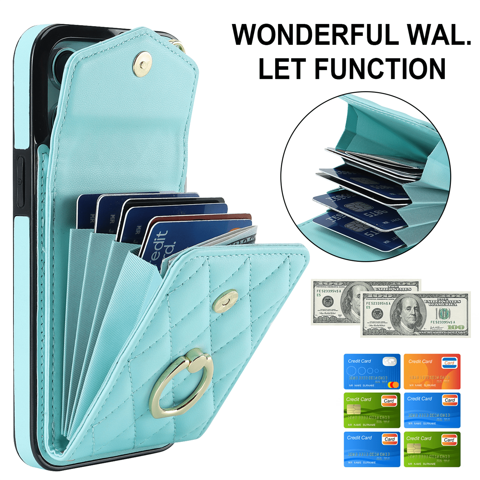 Asuwish Wallet RFID Blocking PU Leather Cell Phone Case with Tempered Glass Screen Protector, Wrist Strap for iPhone 12 Pro Max, Teal