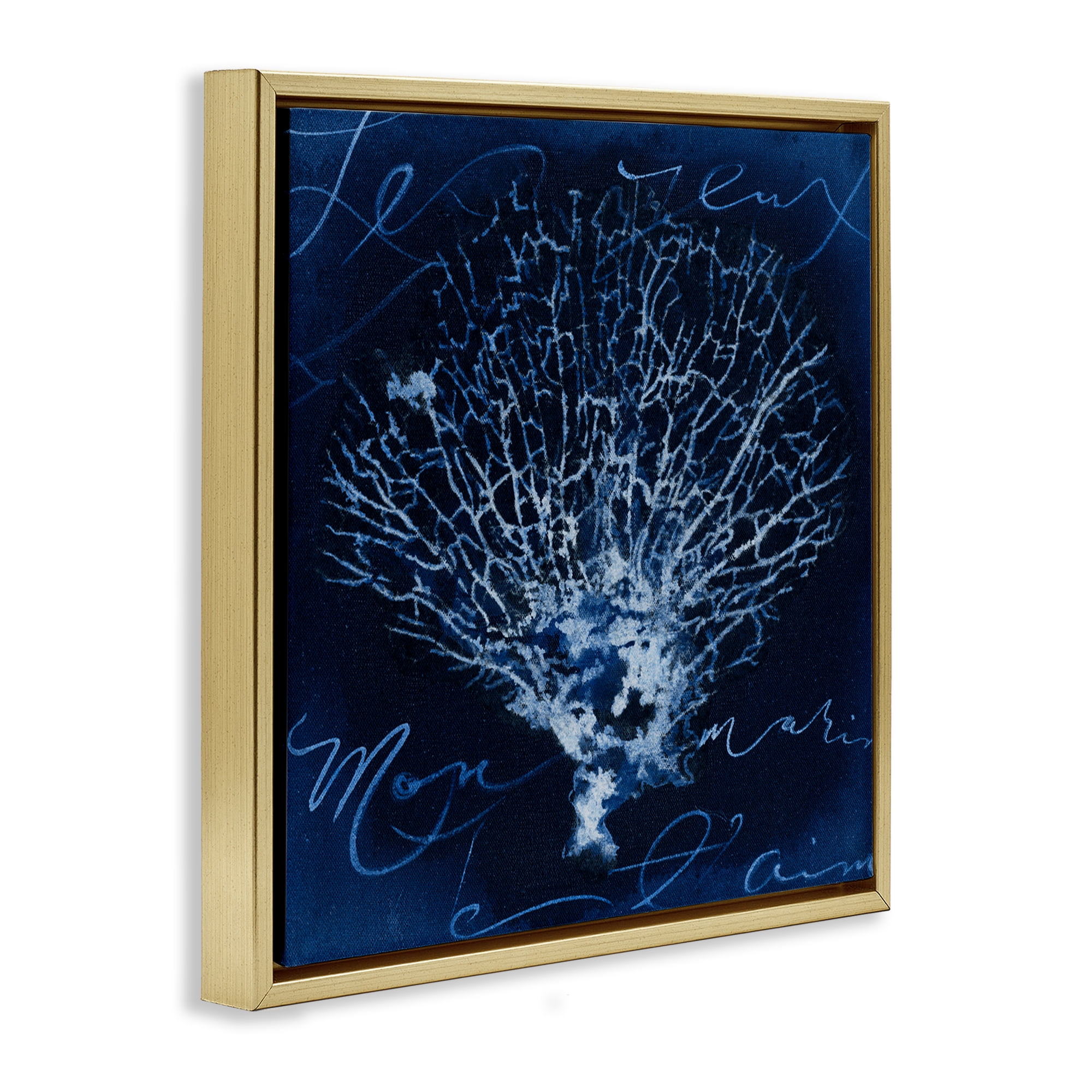 Stupell Industries Vintage Marine Life Coastal Painting Gold Floater Framed Canvas Art Print Wall Art, 25 x 25