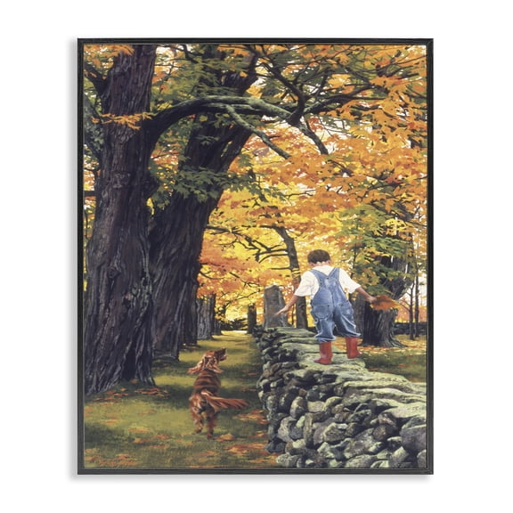 Stupell Industries Farmhouse Boy on Wall with Dog Black Framed Giclee Art, 11 x 14, by Heide Presse