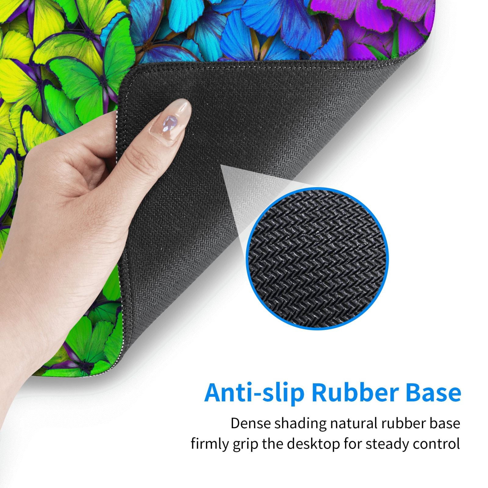 Rateoe Multicolored Butterflies Print Mouse Pad - Extended Large Gaming Mousepad,Non-Slip Stitched Edge,16x29.5 Inch