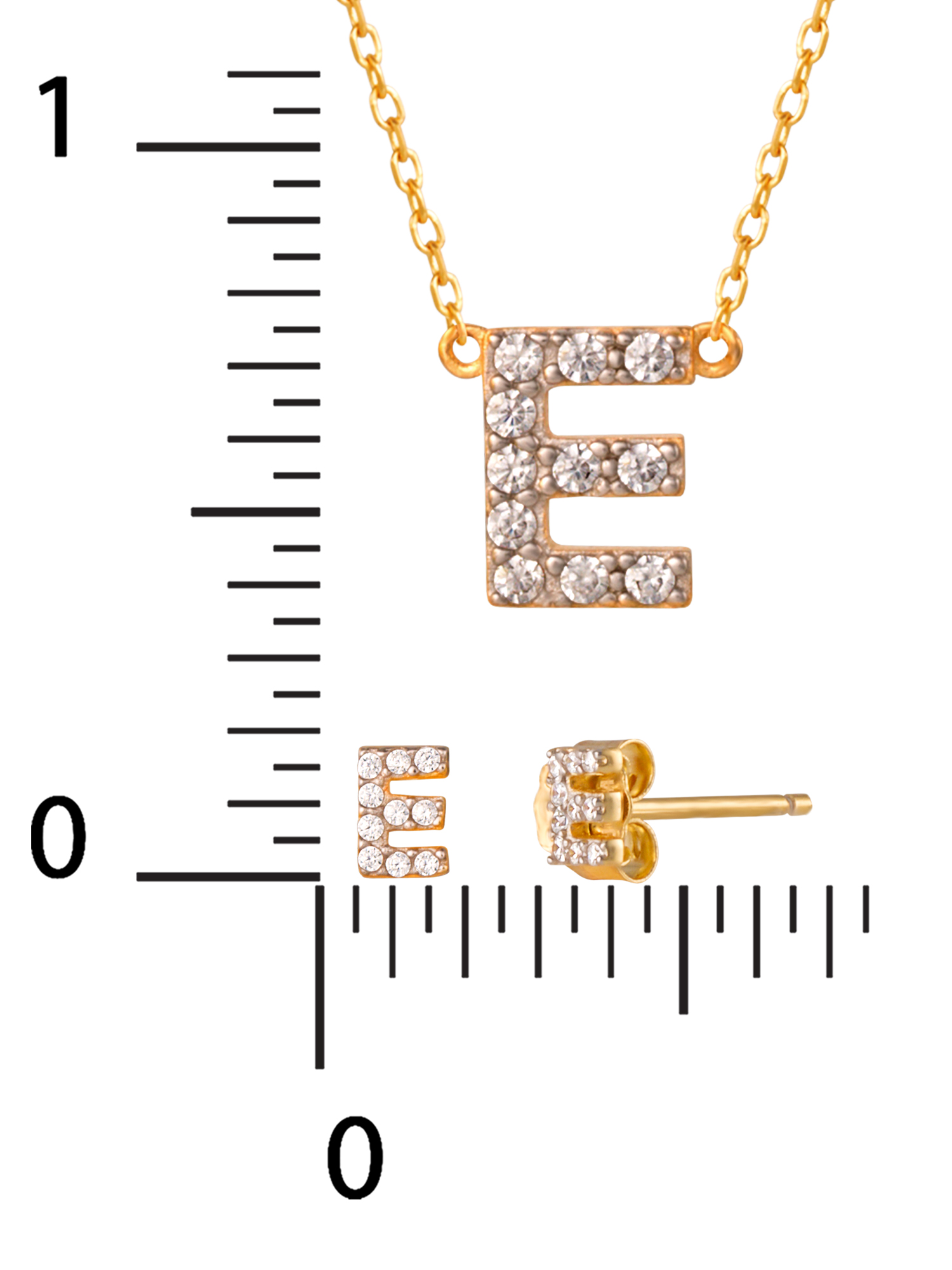 Brilliance Fine Women’s Sterling Silver 14kt Gold Plated Cubic Zirconia Initial E Pendant Set