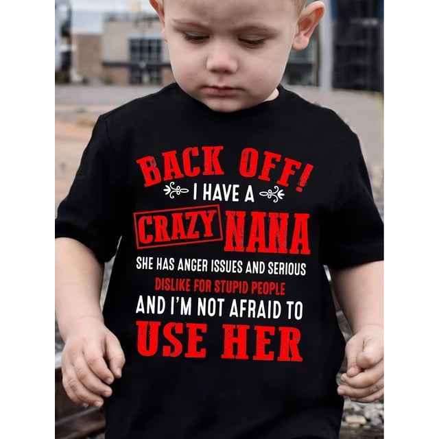 I HAVE A CRAZY NANA Print Tee, Boys' Casual & Trendy Crew Neck Short Sleeve T-shirt For Spring & Summer, Boys' Clothes For Outdoor Activities