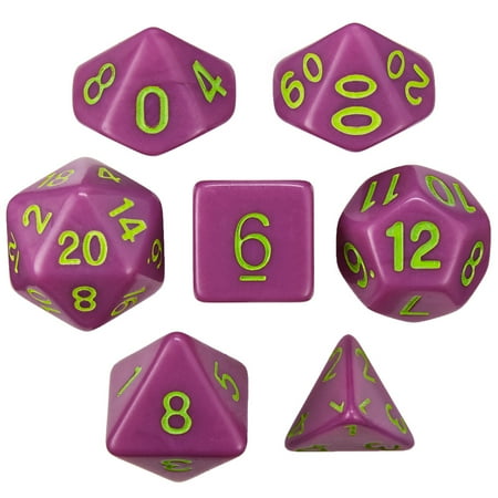 UPC: 0753569893377 | Set of 7 Dice – Poxbringer – Solid Purple with Green Paint