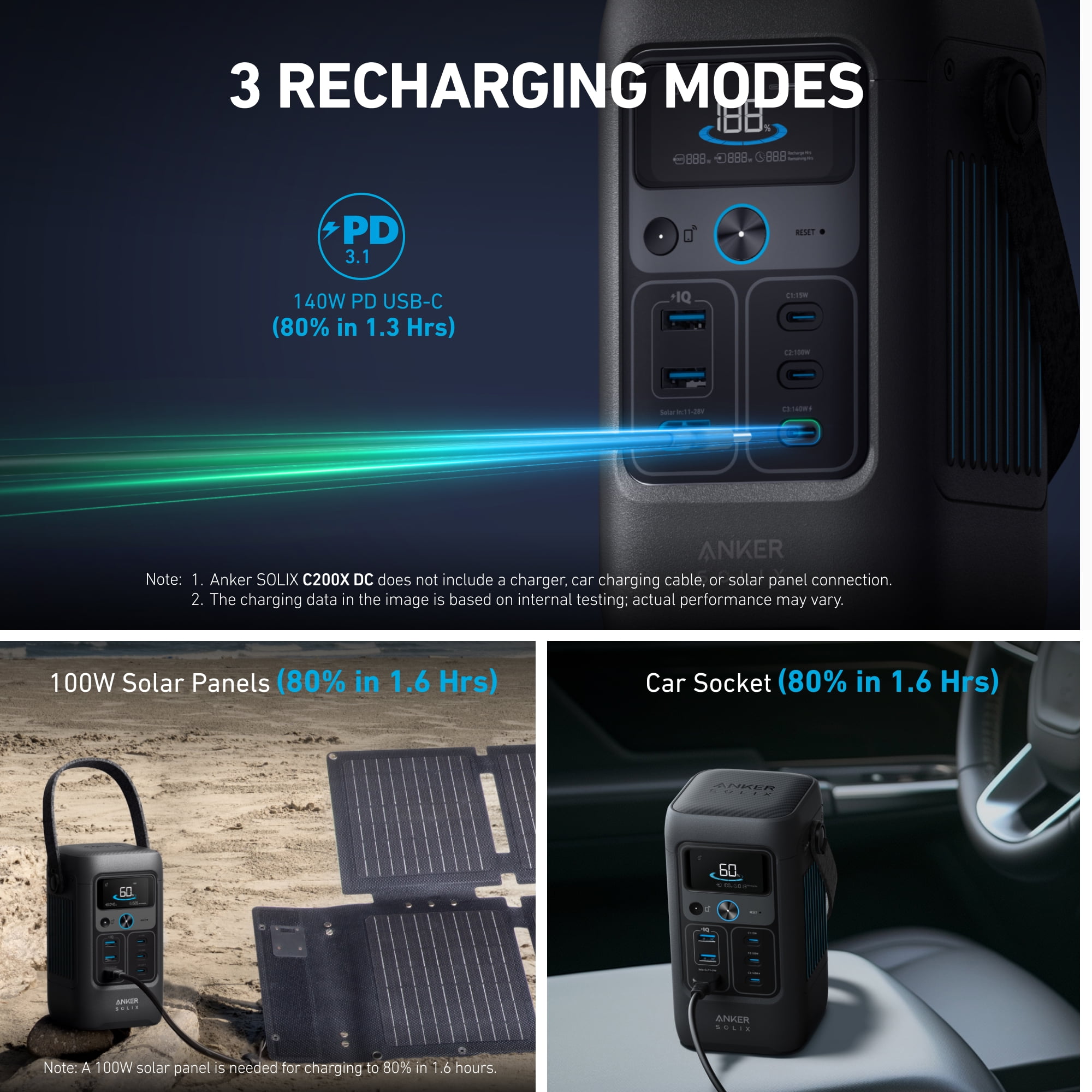 Anker SOLIX C200X DC Portable Power Station, 200W Solar Generator, 192Wh LiFePO4 Battery, for Outdoor Camping, Traveling, and Emergencies