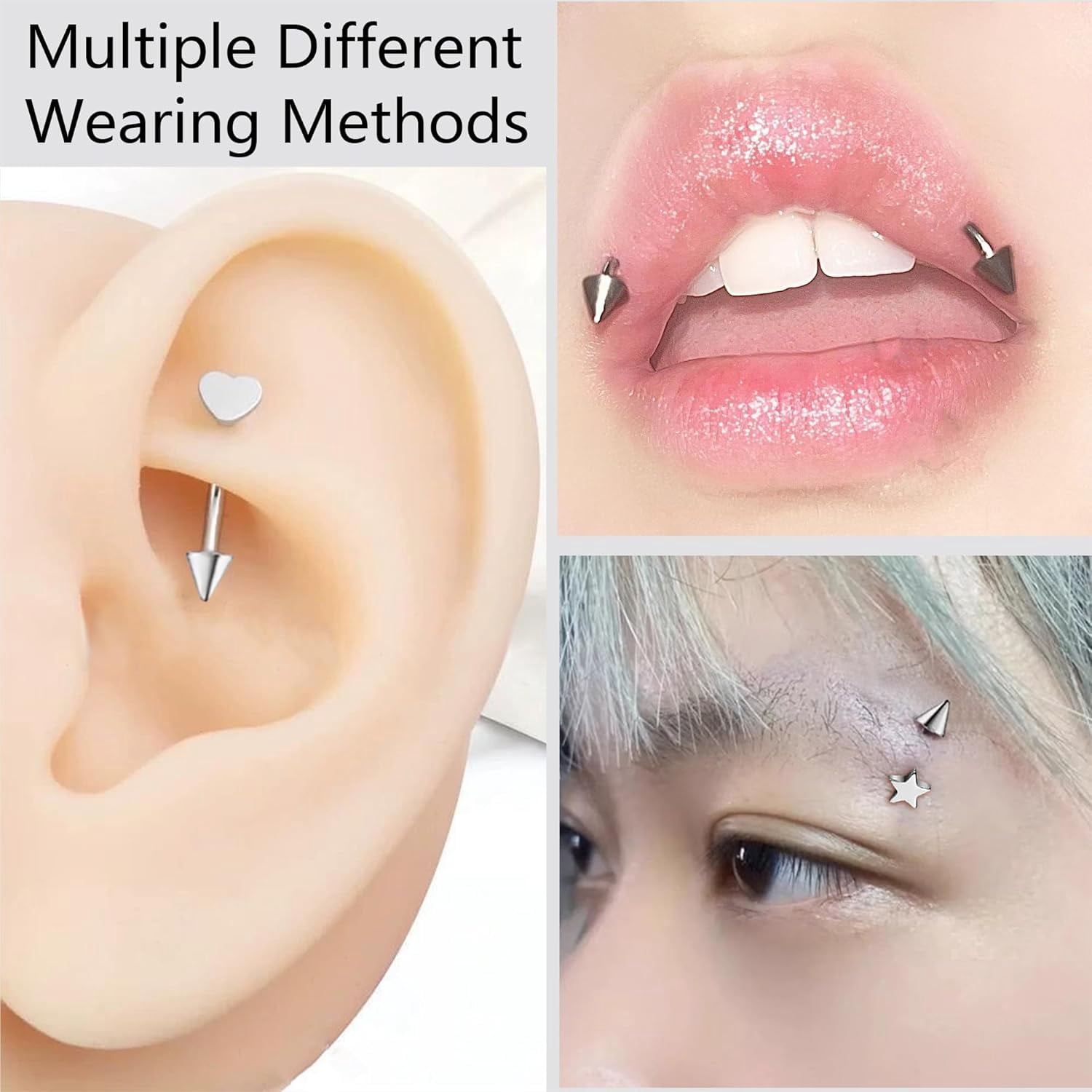 Heart Piercing Jewelry Titanium Eyebrow Rings Star Vertical Labret Lip Jewelry 16G Curved Barbells Daith Earrings for Women Men (10mm)