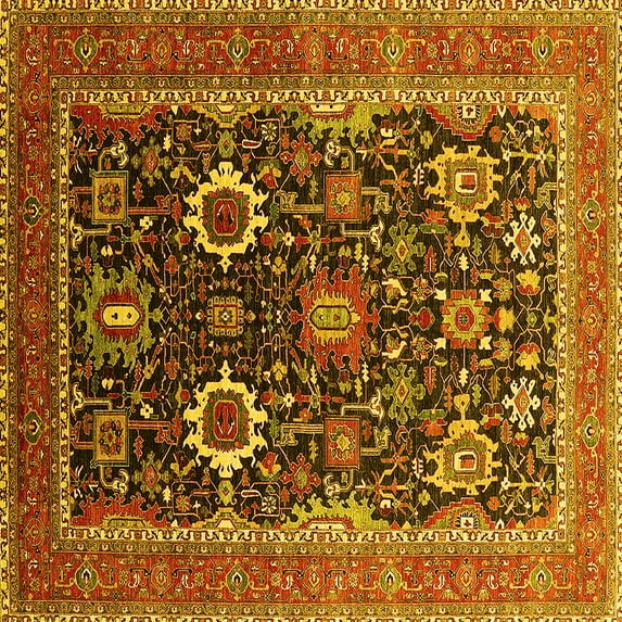 Ahgly Company Indoor Square Oriental Yellow Industrial Area Rugs, 8' Square