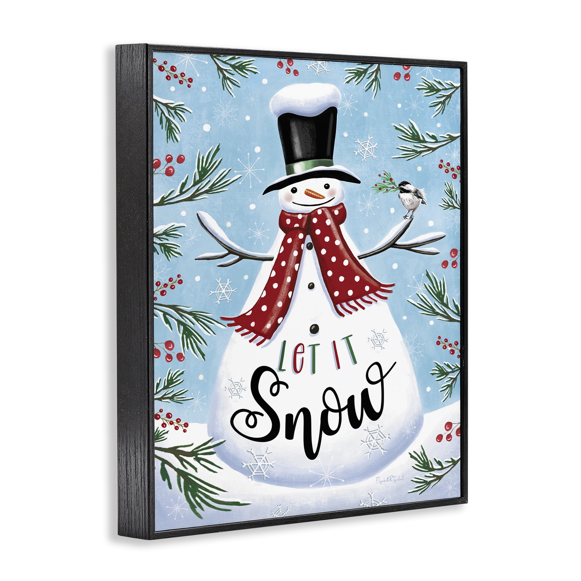 Stupell Industries Let It Snow Phrase Holiday Painting Black Framed Art Print Wall Art, 11 x 14