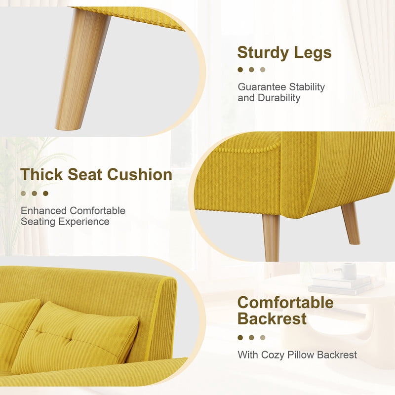 Walsunny Small Modern Loveseat Sofa, Upholstered Fabric Love Seat with Linen Cushions, Compact and Stylish for Small Spaces, Living Room, Bedroom, Office，Yellow